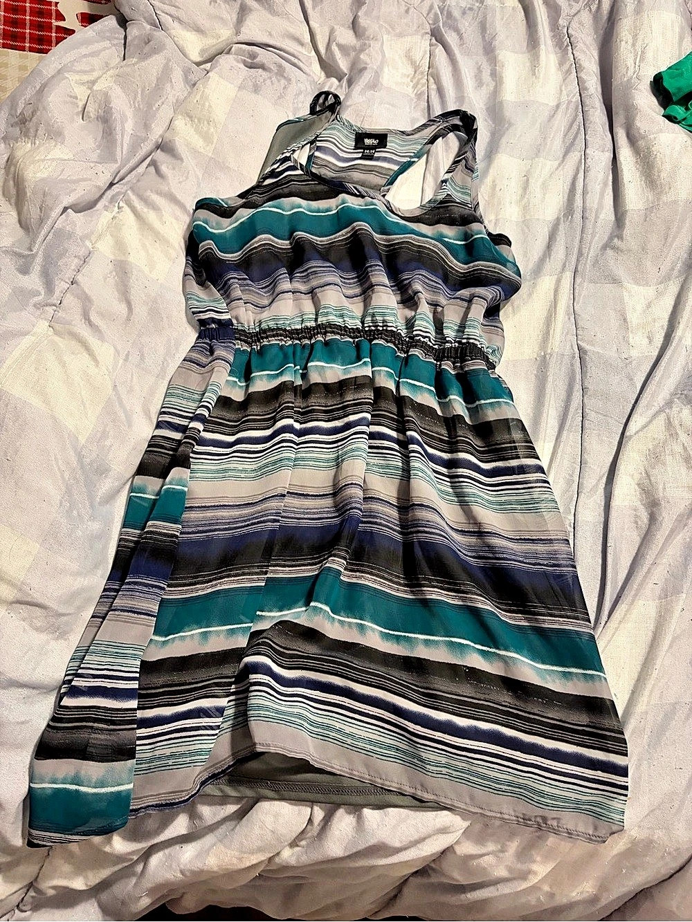 Striped Mini Dress in Blue & Green Size Medium